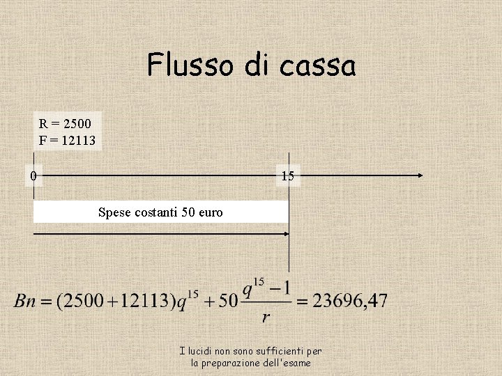 Flusso di cassa R = 2500 F = 12113 0 15 Spese costanti 50