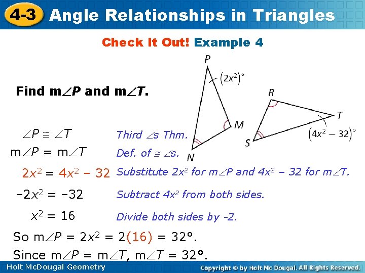 4 -3 Angle Relationships in Triangles Check It Out! Example 4 Find m P
