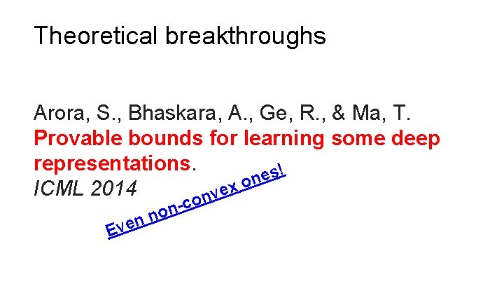 Theoretical breakthroughs Arora, S. , Bhaskara, A. , Ge, R. , & Ma, T.