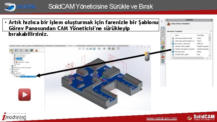 Solid. CAM Yöneticisine Sürükle ve Bırak • Artık hızlıca bir işlem oluşturmak için farenizle Solid. CAM Yöneticisine Sürükle ve Bırak • Artık hızlıca bir işlem oluşturmak için farenizle