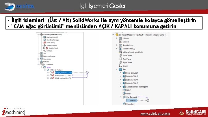 İlgili İşlemleri Göster • İlgili işlemleri (Üst / Alt) Solid. Works ile aynı yöntemle İlgili İşlemleri Göster • İlgili işlemleri (Üst / Alt) Solid. Works ile aynı yöntemle