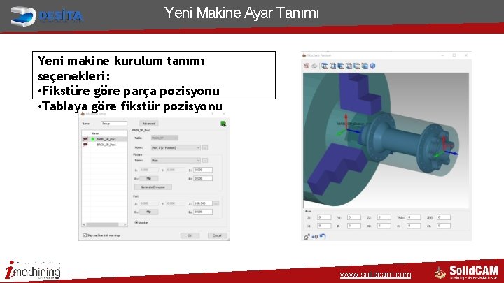 Yeni Makine Ayar Tanımı Yeni makine kurulum tanımı seçenekleri: • Fikstüre göre parça pozisyonu Yeni Makine Ayar Tanımı Yeni makine kurulum tanımı seçenekleri: • Fikstüre göre parça pozisyonu