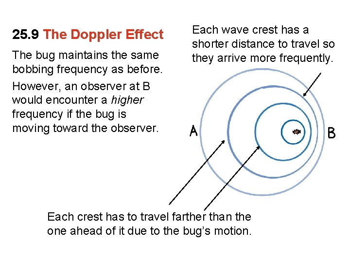 25. 9 The Doppler Effect The bug maintains the same bobbing frequency as before.