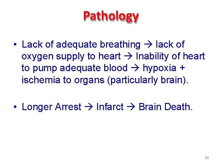 Pathology • Lack of adequate breathing lack of oxygen supply to heart Inability of Pathology • Lack of adequate breathing lack of oxygen supply to heart Inability of