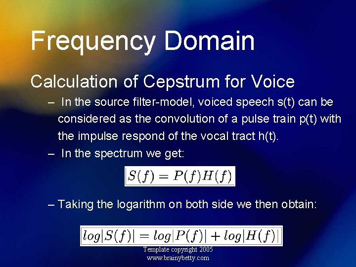 Frequency Domain Calculation of Cepstrum for Voice – In the source filter-model, voiced speech