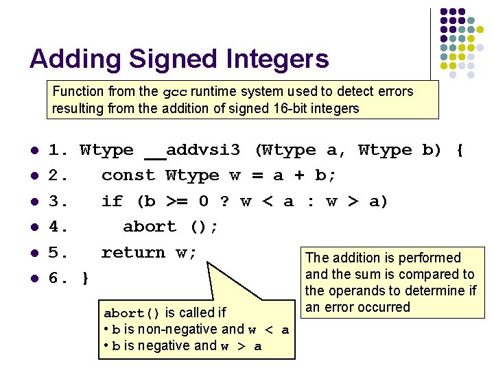 Adding Signed Integers Function from the gcc runtime system used to detect errors resulting Adding Signed Integers Function from the gcc runtime system used to detect errors resulting