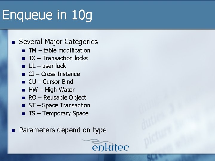 Enqueue in 10 g n Several Major Categories n n n n n TM Enqueue in 10 g n Several Major Categories n n n n n TM
