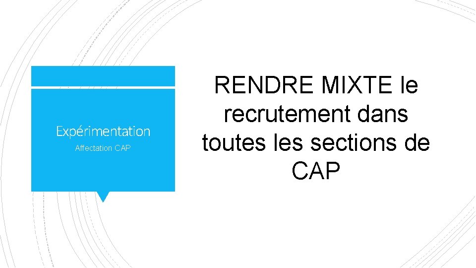 Expérimentation Affectation CAP RENDRE MIXTE le recrutement dans toutes les sections de CAP 