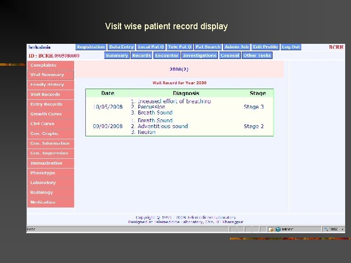 Visit wise patient record display 