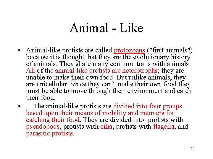 Animal - Like • Animal-like protists are called protozoans ("first animals") because it is