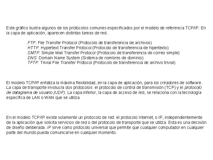Este gráfico ilustra algunos de los protocolos comunes especificados por el modelo de referencia Este gráfico ilustra algunos de los protocolos comunes especificados por el modelo de referencia