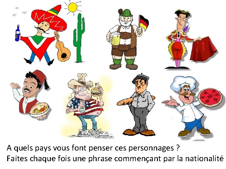 A quels pays vous font penser ces personnages ? Faites chaque fois une phrase