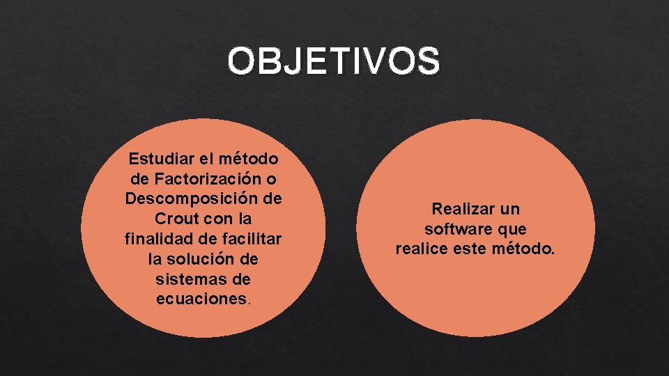 OBJETIVOS Estudiar el método de Factorización o Descomposición de Crout con la finalidad de OBJETIVOS Estudiar el método de Factorización o Descomposición de Crout con la finalidad de