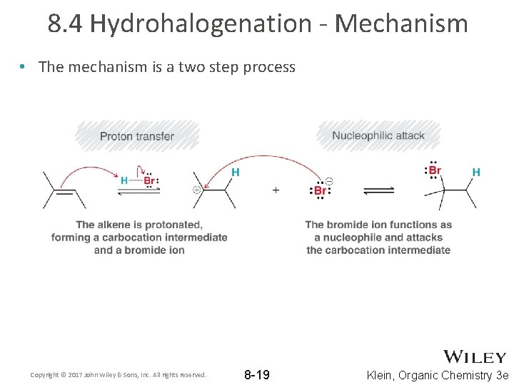 8. 4 Hydrohalogenation - Mechanism • The mechanism is a two step process Copyright