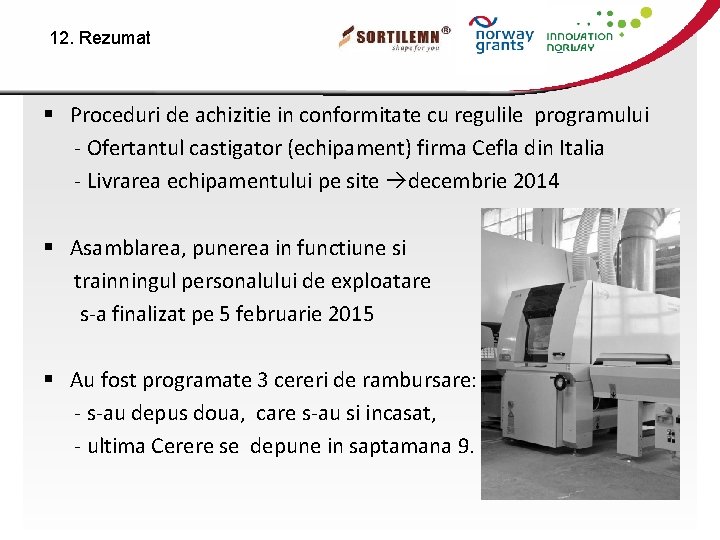 12. Rezumat § Proceduri de achizitie in conformitate cu regulile programului - Ofertantul castigator