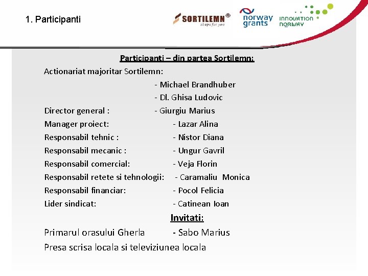 1. Participanti – din partea Sortilemn: Actionariat majoritar Sortilemn: - Michael Brandhuber - Dl.