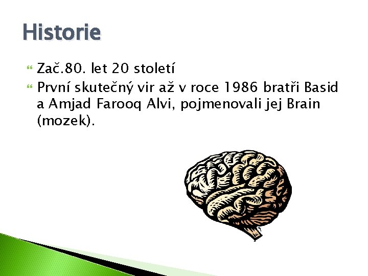 Historie Zač. 80. let 20 století První skutečný vir až v roce 1986 bratři