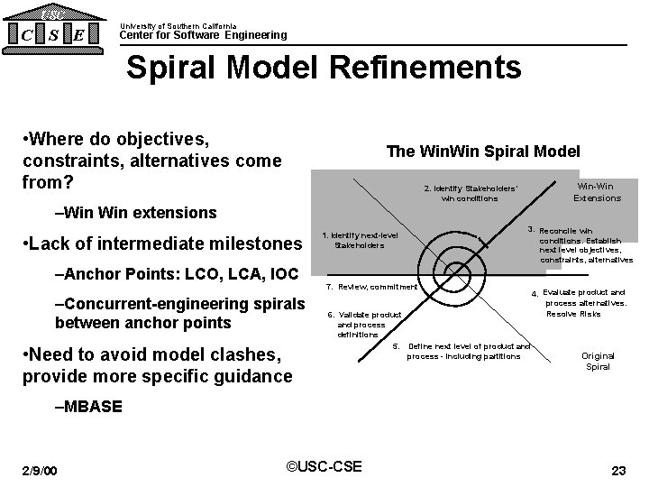 USC C S E University of Southern California Center for Software Engineering Spiral Model USC C S E University of Southern California Center for Software Engineering Spiral Model