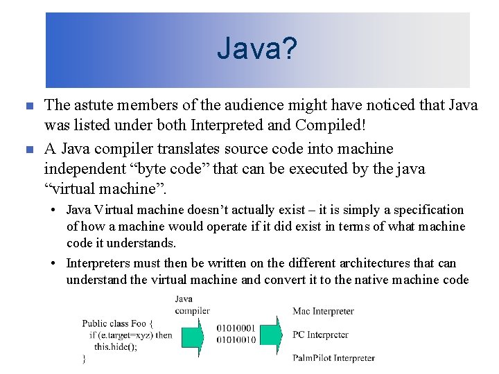 Java? n n The astute members of the audience might have noticed that Java