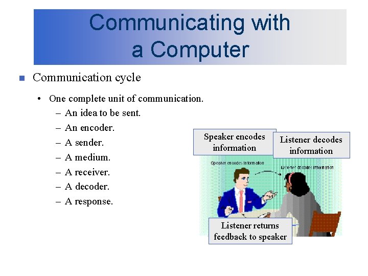 Communicating with a Computer n Communication cycle • One complete unit of communication. –