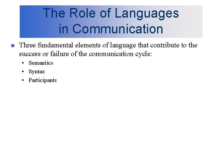 The Role of Languages in Communication n Three fundamental elements of language that contribute