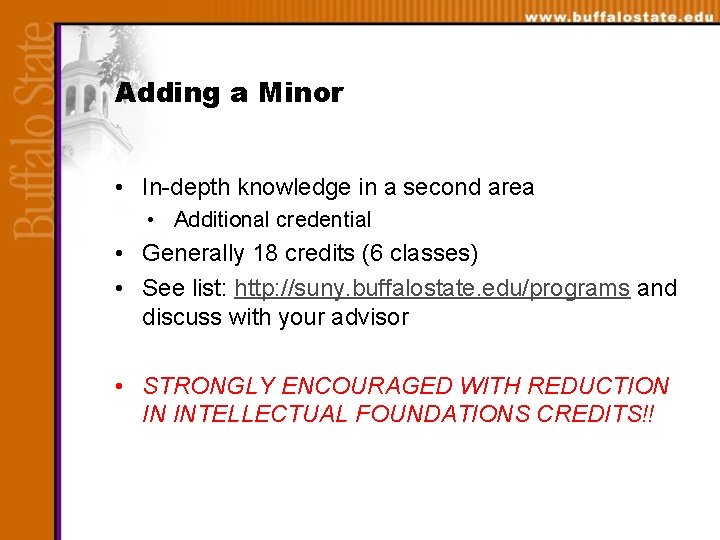 Adding a Minor • In-depth knowledge in a second area • Additional credential •