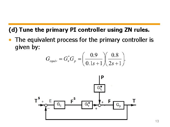 (d) Tune the primary PI controller using ZN rules. • The equivalent process for