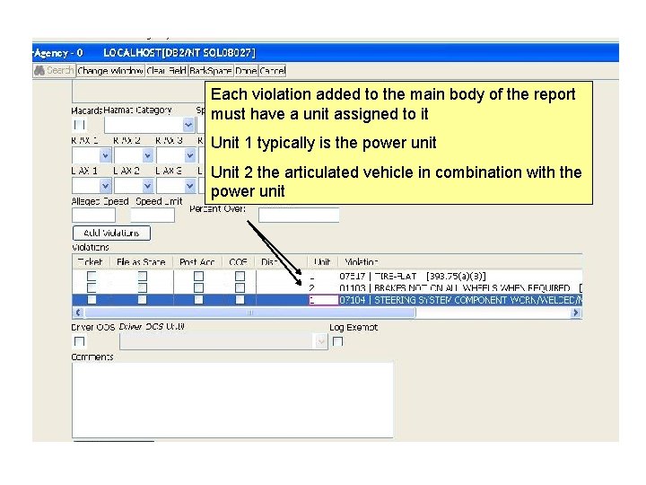 Each violation added to the main body of the report must have a unit