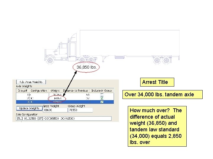 36, 850 lbs. Arrest Title Over 34, 000 lbs. tandem axle How much over?