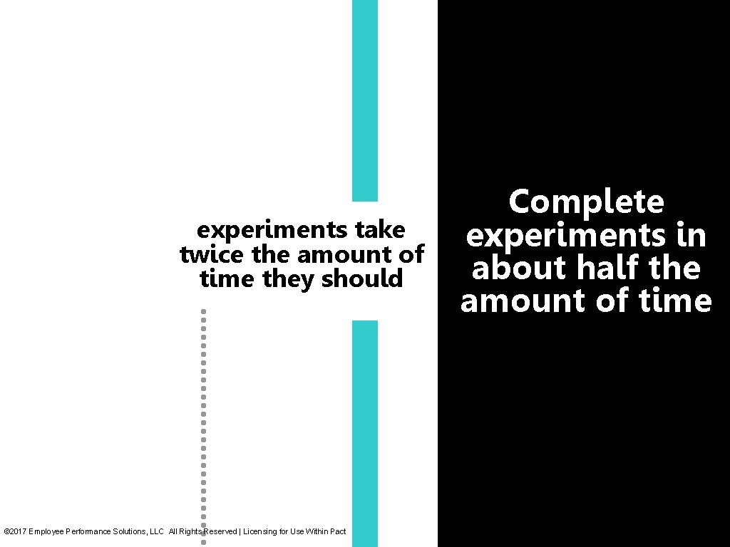 experiments take twice the amount of time they should © 2017 Employee Performance Solutions, experiments take twice the amount of time they should © 2017 Employee Performance Solutions,