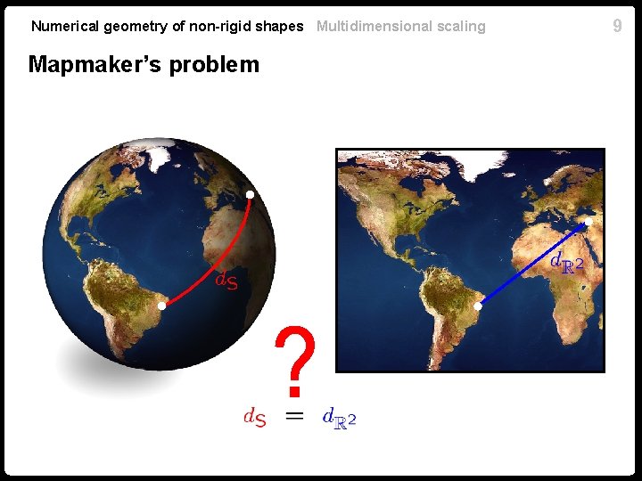 Numerical geometry of non-rigid shapes Multidimensional scaling Mapmaker’s problem 9 