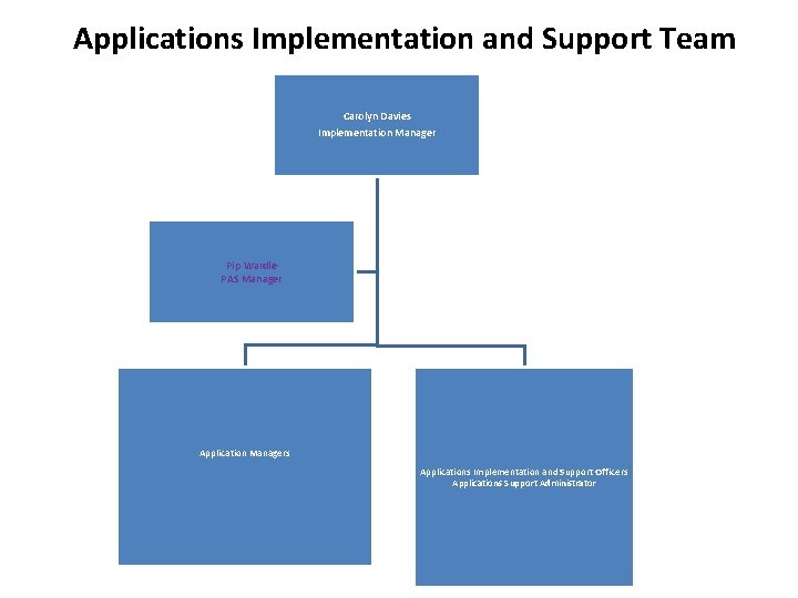 Applications Implementation and Support Team Carolyn Davies Implementation Manager Pip Wardle PAS Manager Application