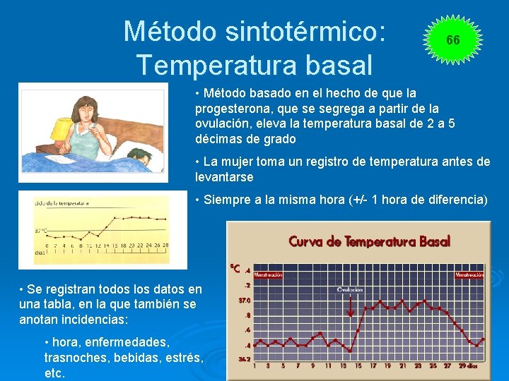 Método sintotérmico: Temperatura basal 66 • Método basado en el hecho de que la