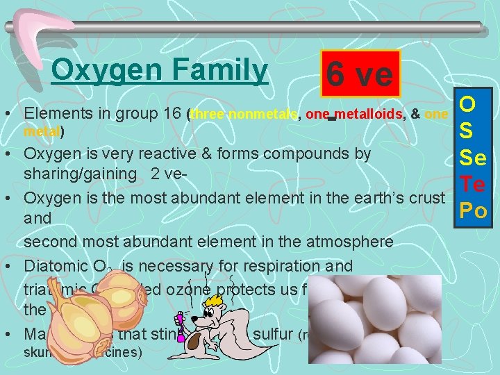 Oxygen Family 6 ve - • Elements in group 16 (three nonmetals, one metalloids,