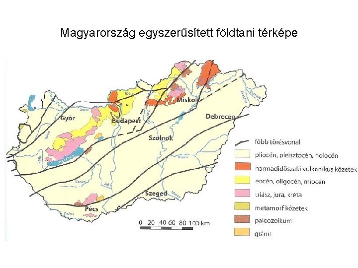 Magyarország egyszerűsített földtani térképe 