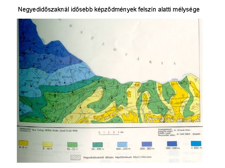 Negyedidőszaknál idősebb képződmények felszín alatti mélysége 