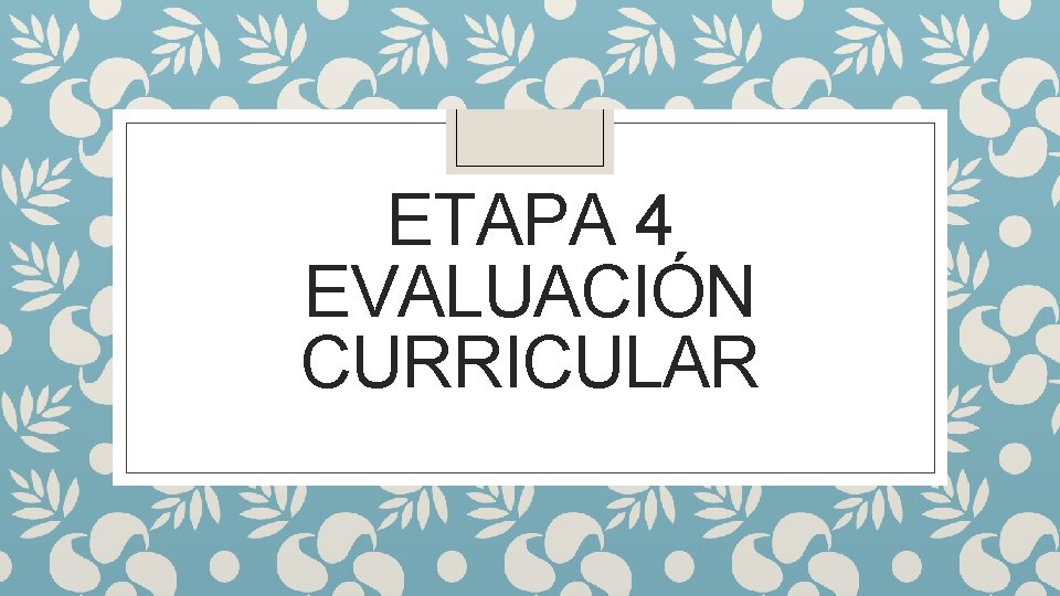 ETAPA 4 EVALUACIÓN CURRICULAR ETAPA 4 EVALUACIÓN CURRICULAR