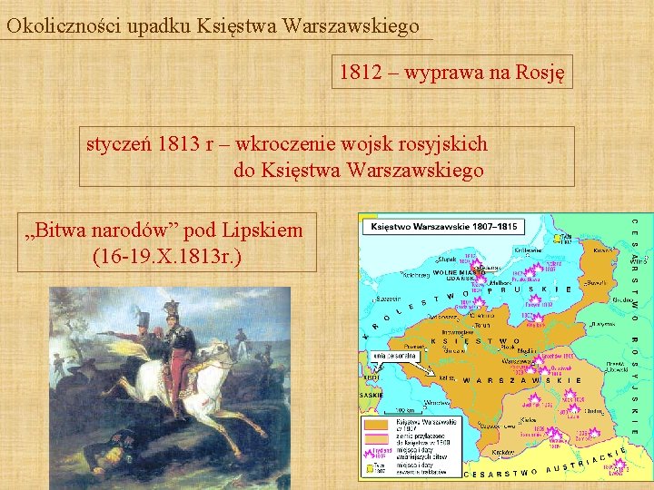 Okoliczności upadku Księstwa Warszawskiego 1812 – wyprawa na Rosję styczeń 1813 r – wkroczenie Okoliczności upadku Księstwa Warszawskiego 1812 – wyprawa na Rosję styczeń 1813 r – wkroczenie