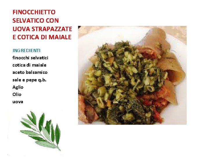 FINOCCHIETTO SELVATICO CON UOVA STRAPAZZATE E COTICA DI MAIALE INGREDIENTI finocchi selvatici cotica di FINOCCHIETTO SELVATICO CON UOVA STRAPAZZATE E COTICA DI MAIALE INGREDIENTI finocchi selvatici cotica di