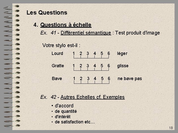 Les Questions 4. Questions à échelle Ex. 41 - Différentiel sémantique : Test produit