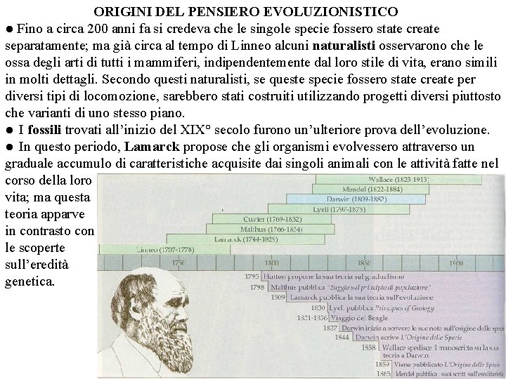 ORIGINI DEL PENSIERO EVOLUZIONISTICO ● Fino a circa 200 anni fa si credeva che