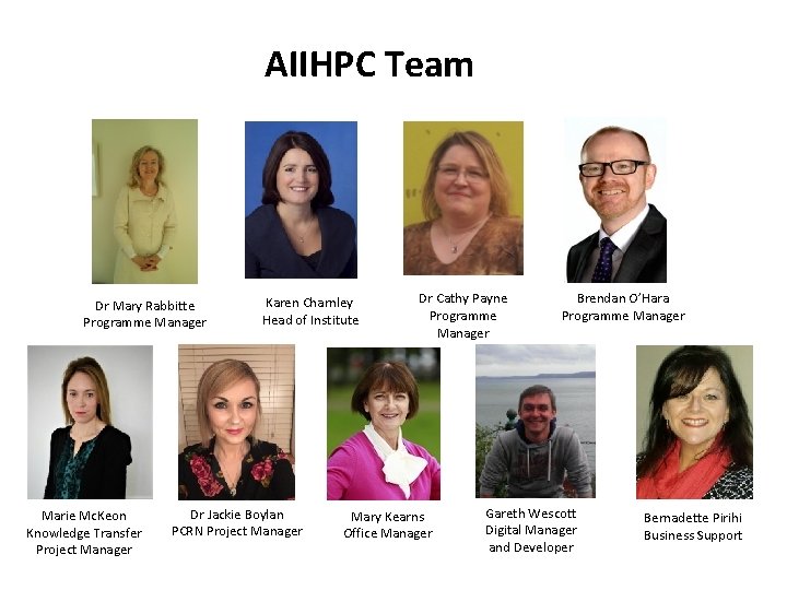 AIIHPC Team Dr Mary Rabbitte Programme Manager Marie Mc. Keon Knowledge Transfer Project Manager