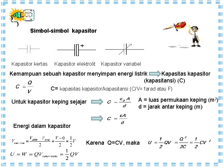 Simbol-simbol kapasitor Kapasitor kertas Kapasitor elektrolit Kapasitor variabel Kemampuan sebuah kapasitor menyimpan energi listrik Simbol-simbol kapasitor Kapasitor kertas Kapasitor elektrolit Kapasitor variabel Kemampuan sebuah kapasitor menyimpan energi listrik