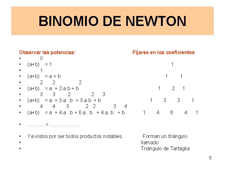 BINOMIO DE NEWTON Matemtica Undcimo grado 28 05