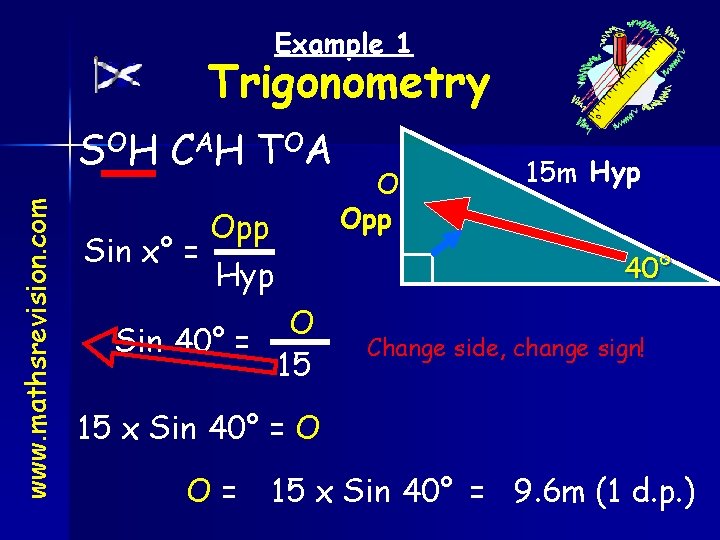 Example 1 Trigonometry www. mathsrevision. com S OH C A H T OA Opp