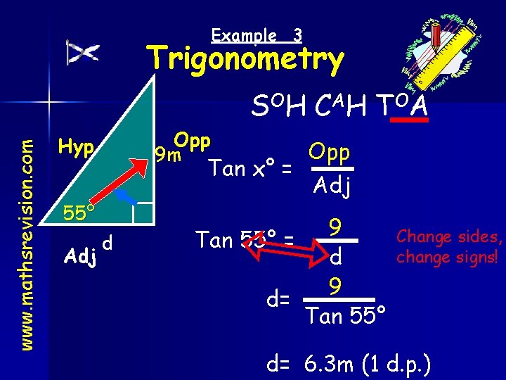 Example 3 Trigonometry www. mathsrevision. com S OH C A H T OA Opp