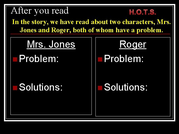 After you read H. O. T. S. In the story, we have read about