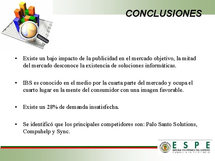 CONCLUSIONES • Existe un bajo impacto de la publicidad en el mercado objetivo, la