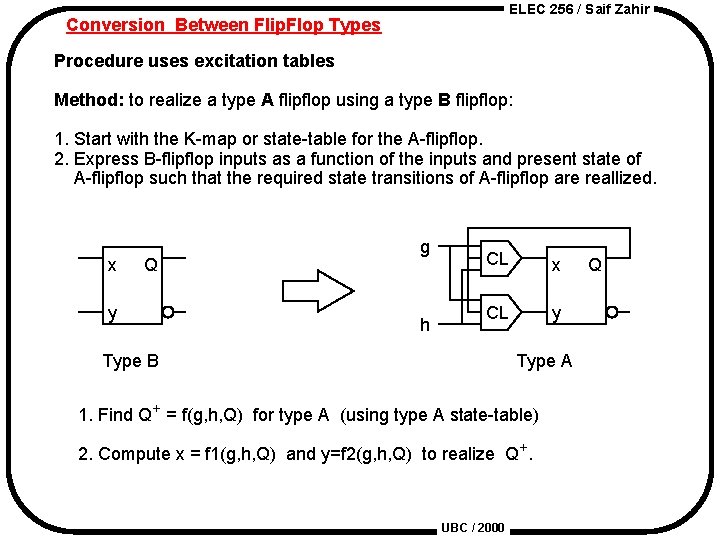 ELEC 256 / Saif Zahir Conversion Between Flip. Flop Types Procedure uses excitation tables