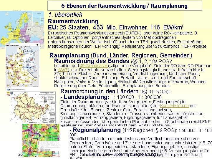 6 Ebenen der Raumentwicklung/ Raumplanung 1. überörtlich Raumentwicklung EU: 25 Staaten, 453 Mio. Einwohner,